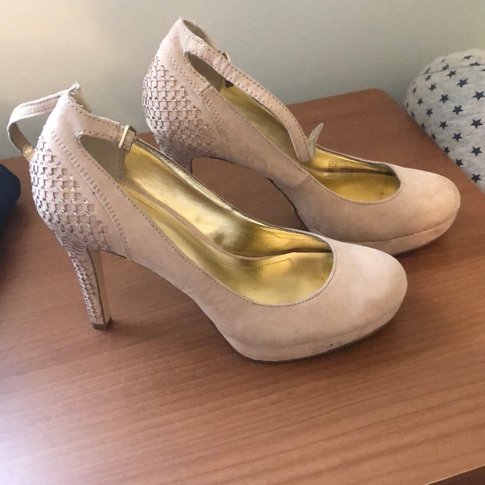 Nude heels with rhinestone detail